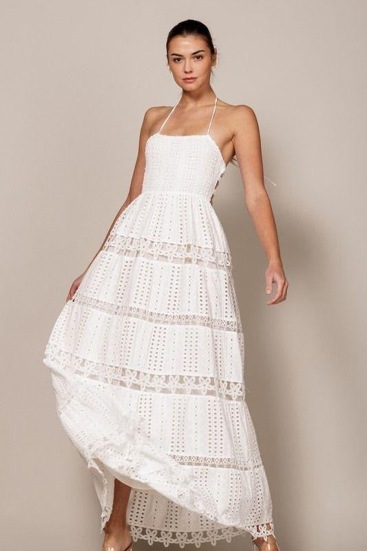 Solid white floral dress