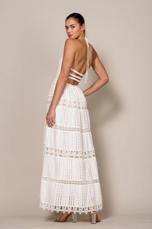 Solid white floral dress